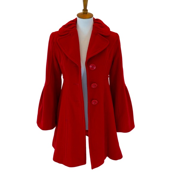 Jessica Simpson Jackets & Blazers - Jessica Simpson Red Bell Sleeve Wool Pea Coat xs